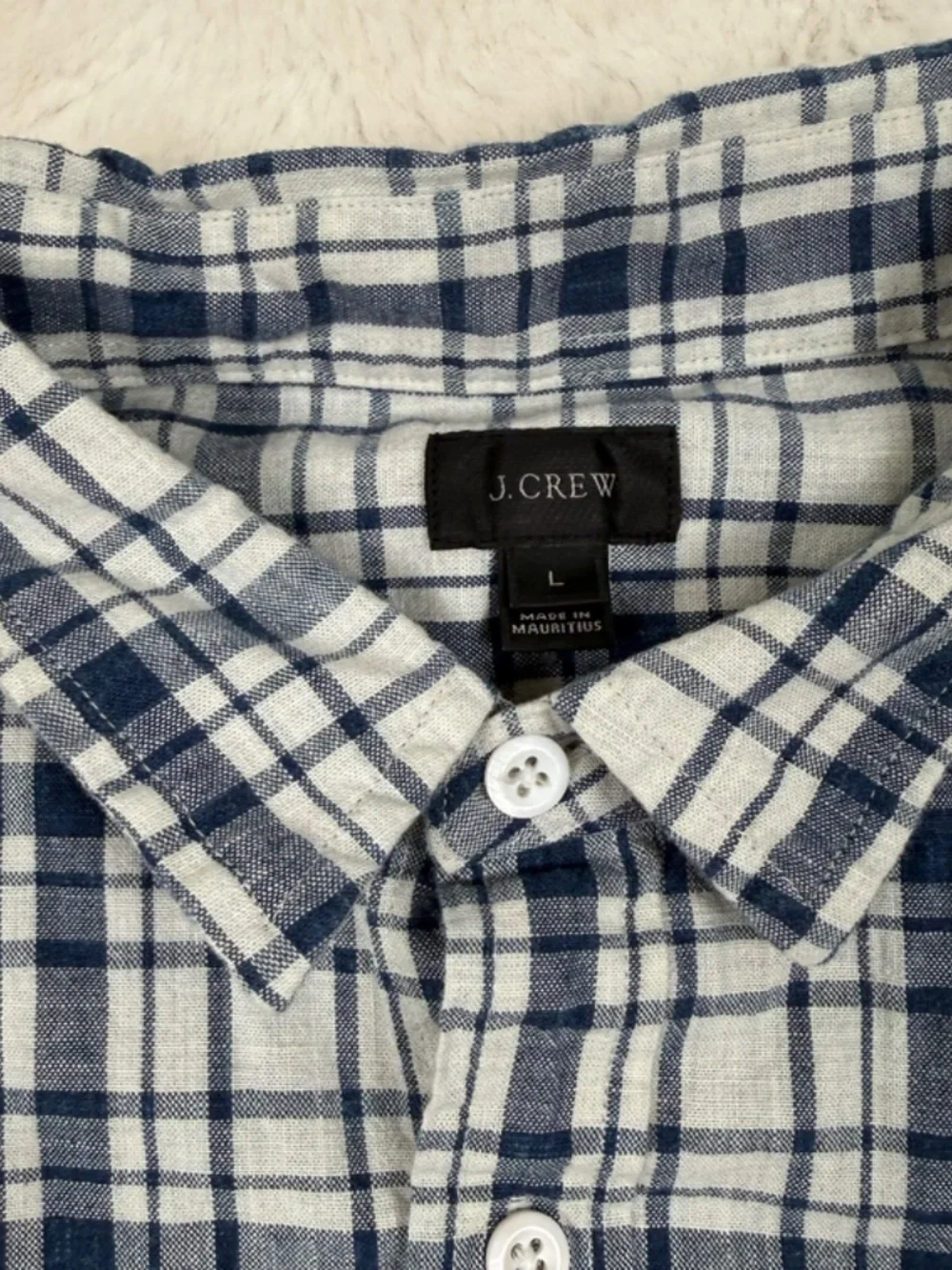 J. Crew Button Down Long Sleeve Shirt Blue White Plaid Check Cotton Men's Large